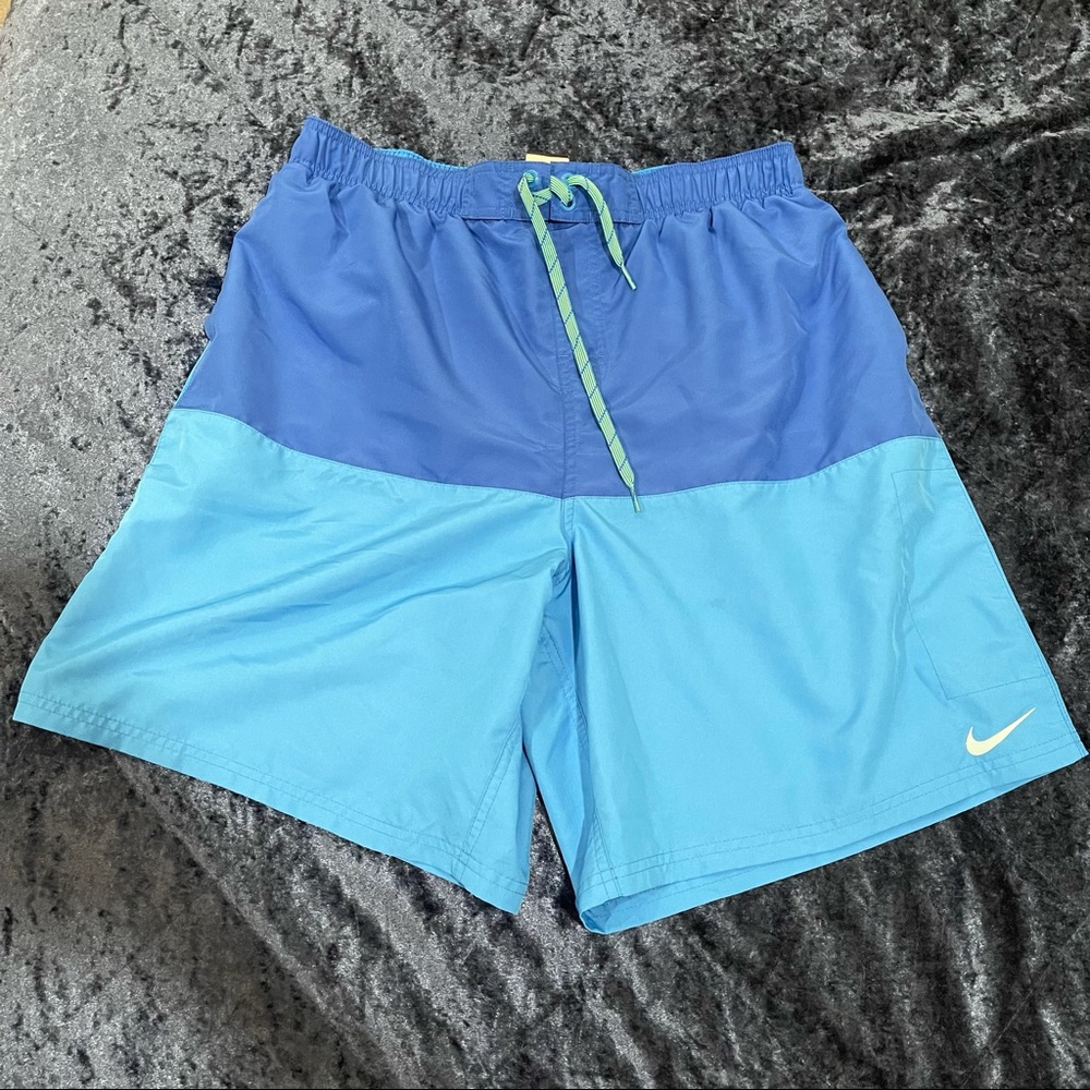 Blue-on-Blue Mens Swim Trunks